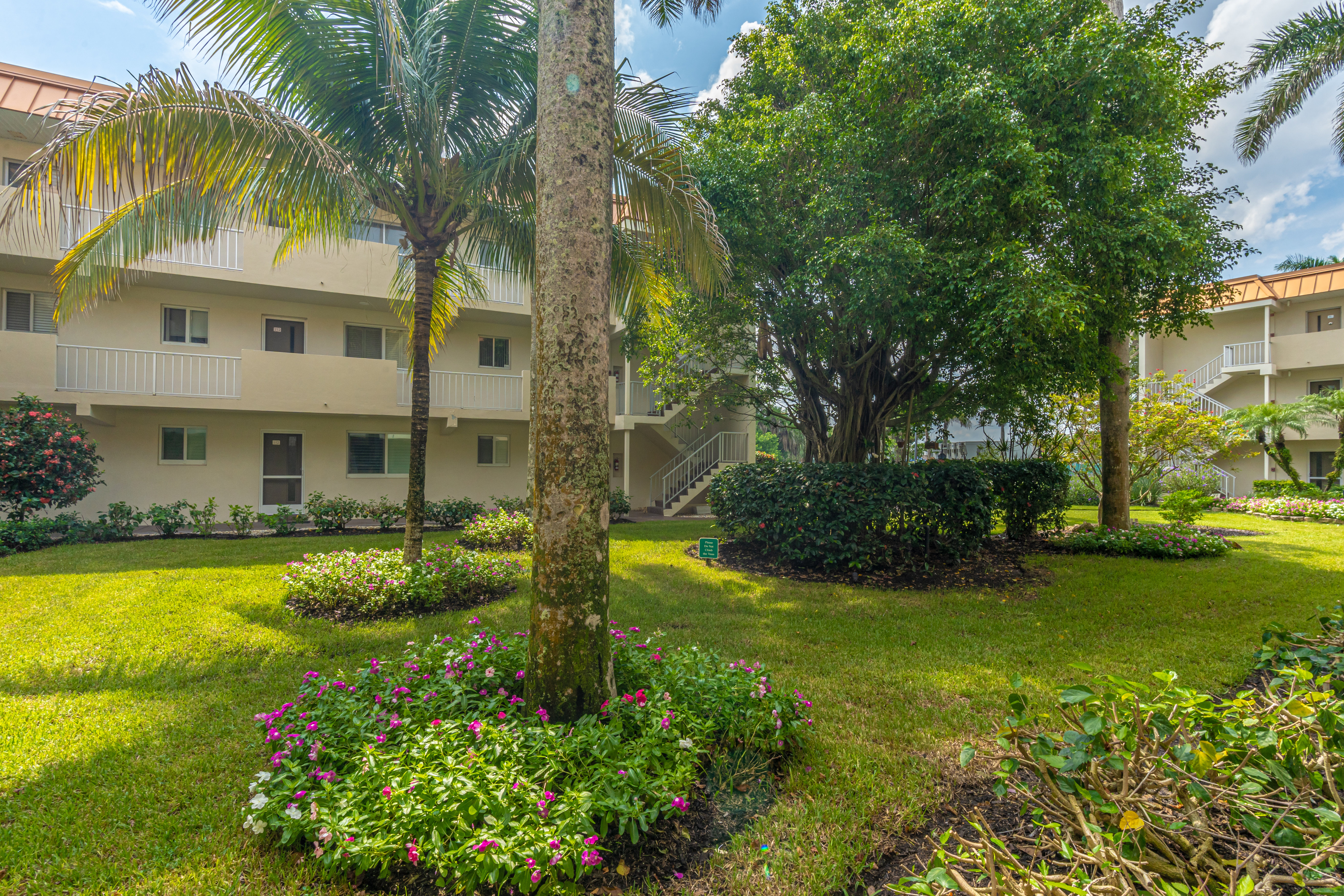 Lush landscaped grounds with palms